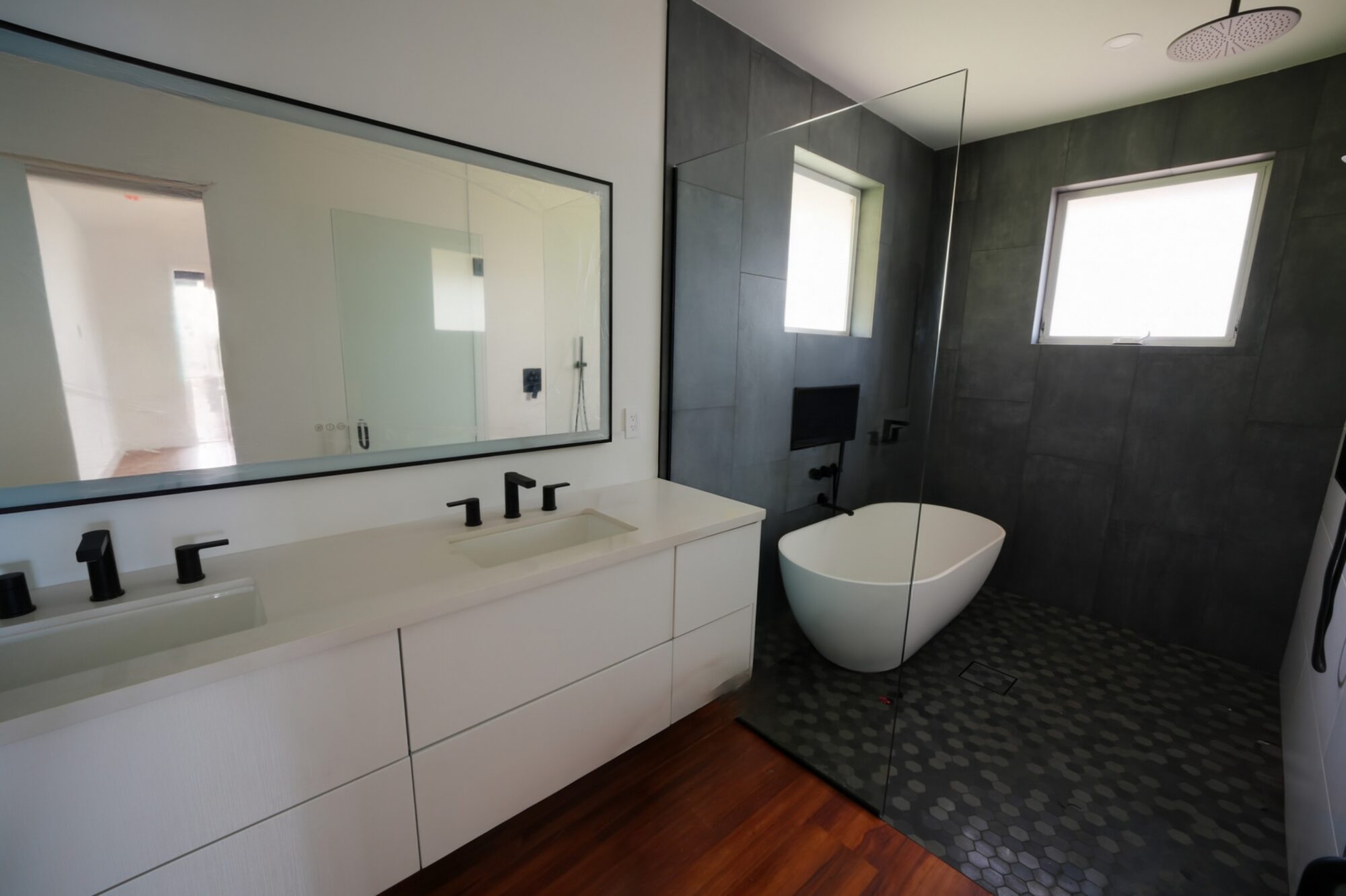 Bath with pebble-tile shower floor