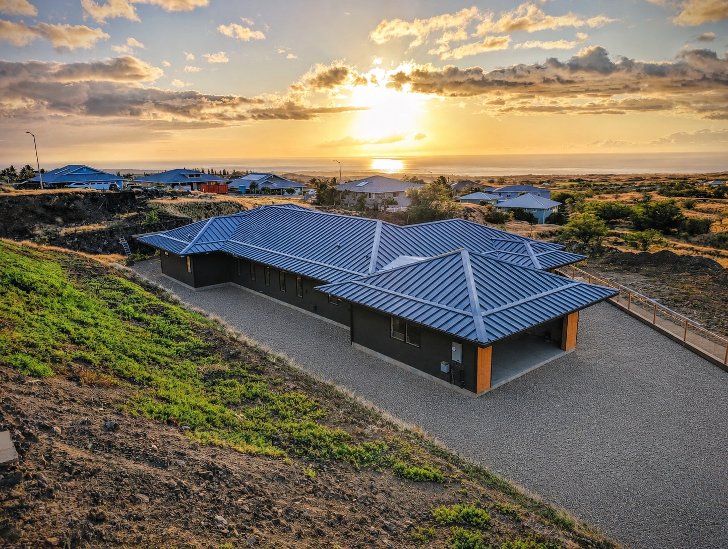 Kainani home at sunset over the Kohala coast